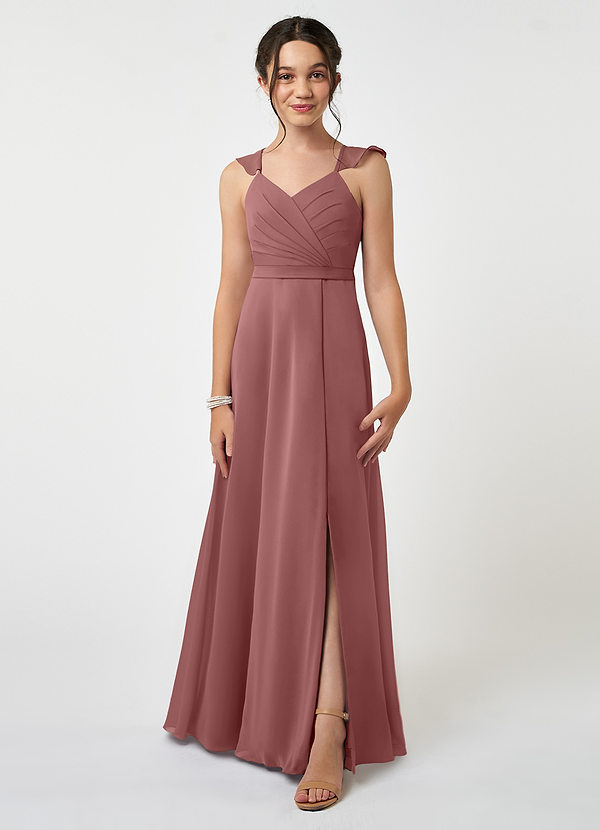 Azazie Emily Junior Desert Rose A-Line Ruched Chiffon Dress image1