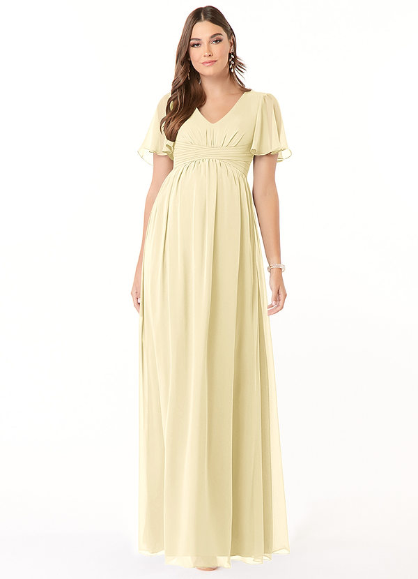Azazie Verna Maternity Bridesmaid Dresses A-Line V-Neck Ruched Chiffon Floor-Length Dress image1