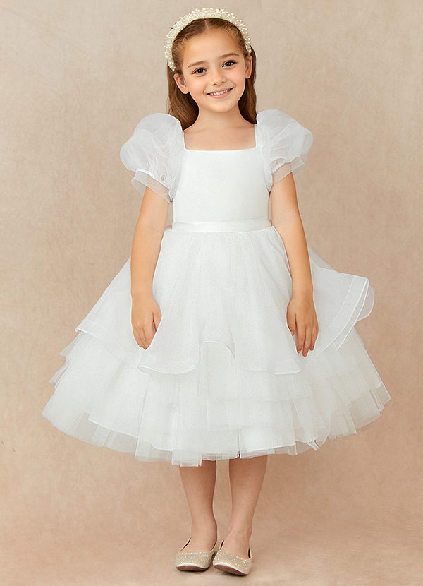 Azazie Bubbles Vestidos de Niña de Flores Vestido de Diamante Blanco de Organza de Vestido de gala con Con mangas image1