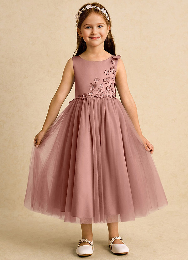 Azazie Malva Vestidos de Niña de Flores Vestido de Rosa De Cedro de Tul de Princesa con Lazo image1