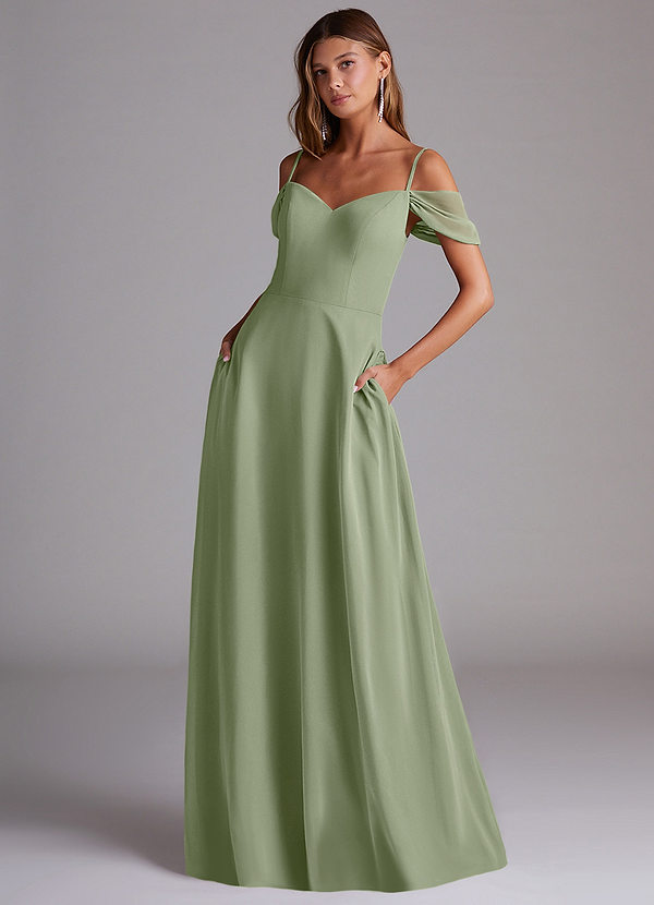 Azazie Marley Bridesmaid Dresses Pistachio A-Line Off the Shoulder Chiffon Convertible Dress image1