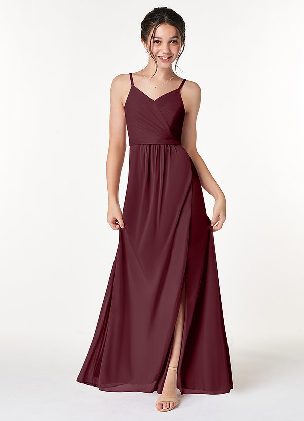 Azazie Luxy Junior Cabernet Pleated Mesh Dress image1