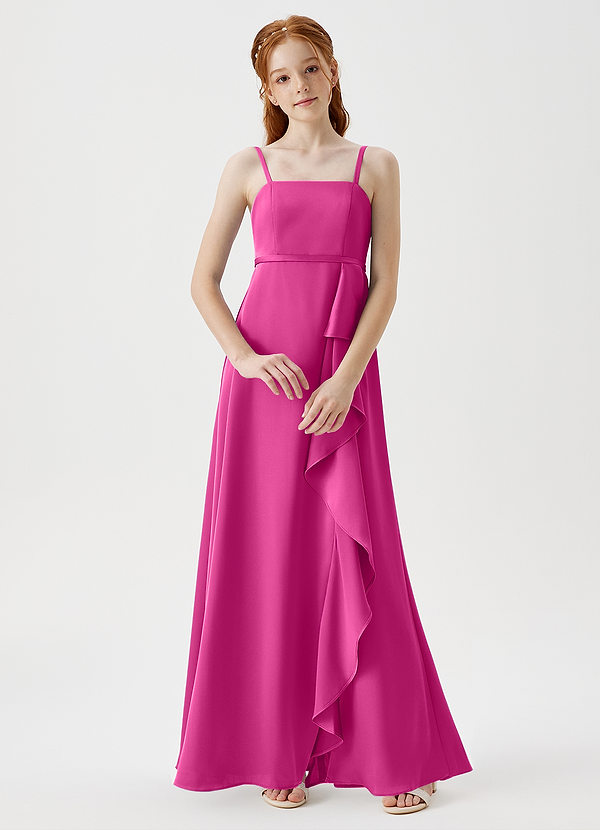 Azazie Kaylee Junior Fuchsia A-Line with Belt Stretch Satin Dress image1