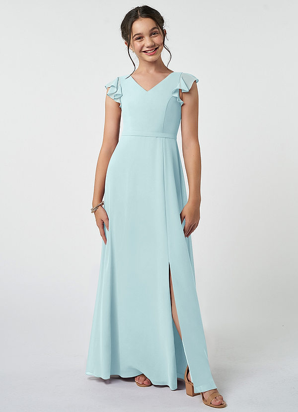 Azazie Claudine Junior Sea Glass A-Line Pleated Chiffon Dress image1