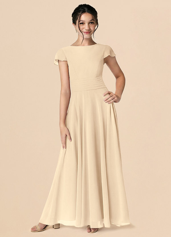 Azazie Payton Champagne A-Line Bow Chiffon Dress image1