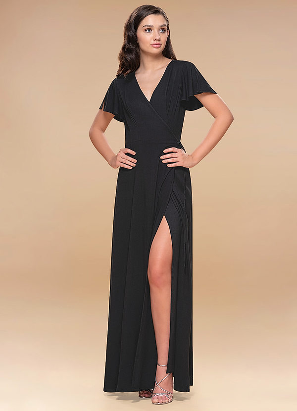 black wrap maxi dress with sleeves