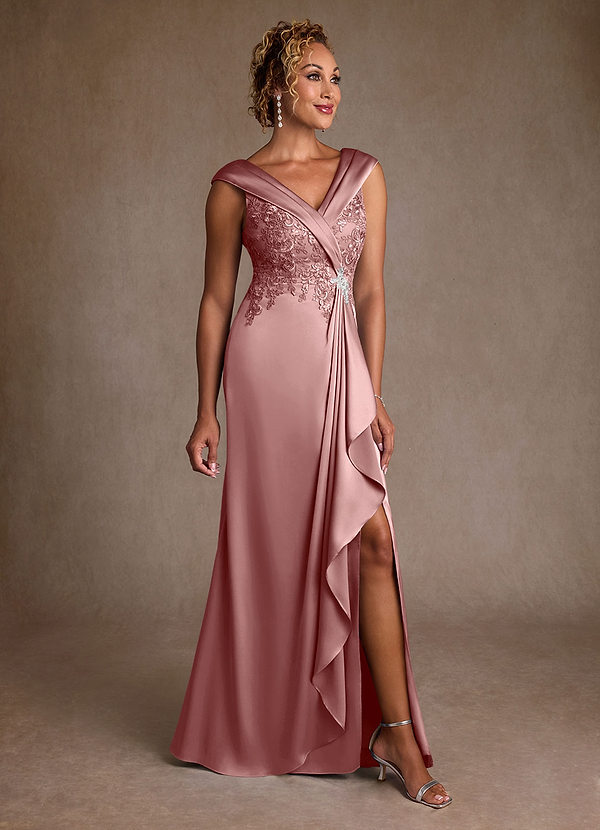 Azazie Santa Monica Vestidos de Madre de la Novia Vestido de Rosa Polvorienta de Encaje de Corte en A image1