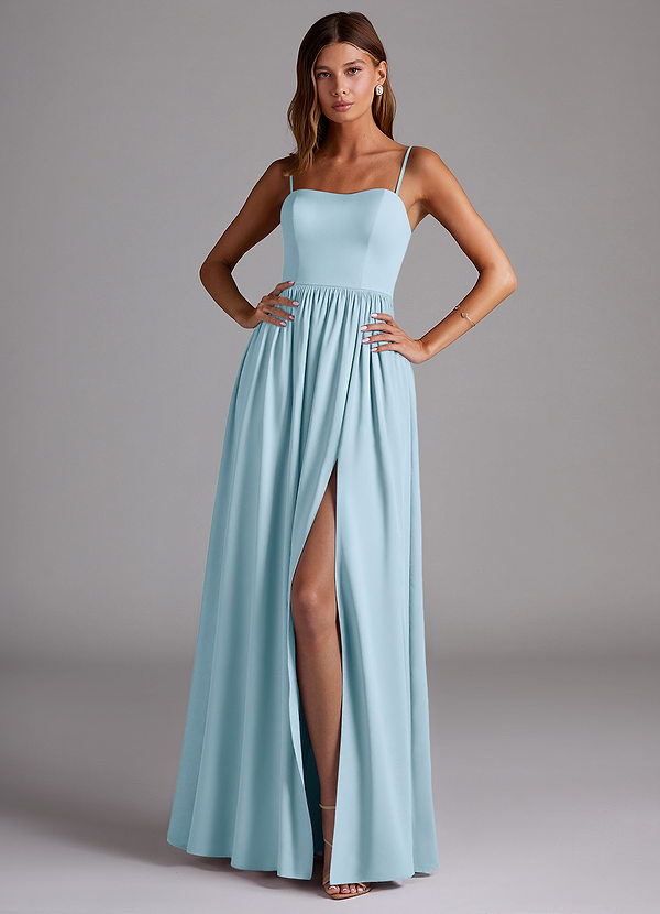 Azazie Calianna Bridesmaid Dresses Sky Blue A-Line Off the Shoulder Stretch Satin Convertible Dress image1