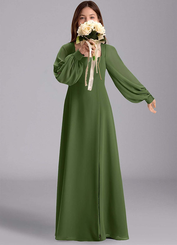 Azazie Bondi Junior Robe Trapèze en Mousseline de soie Blouson Olive image1