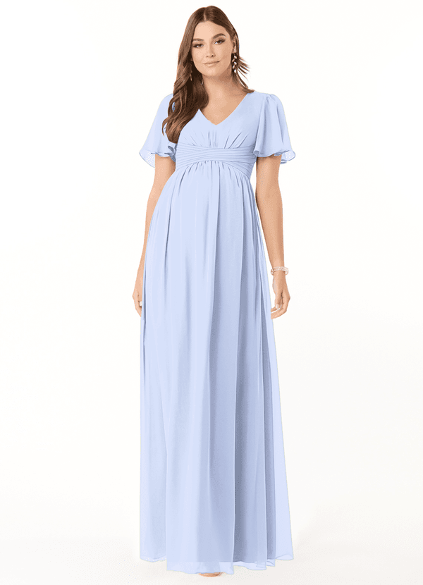 Azazie Verna Maternity Bridesmaid Dresses A-Line V-Neck Ruched Chiffon Floor-Length Dress image1