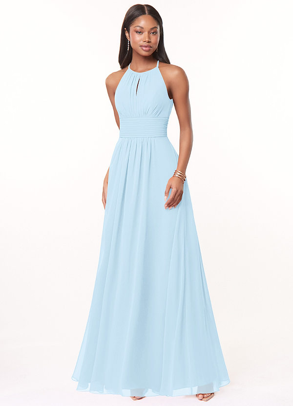 Azazie Bonnie Bridesmaid Dresses Sky Blue A-Line Keyhole Ruched Chiffon Dress image1