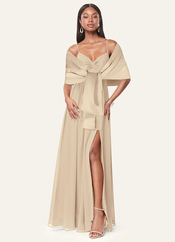 front Azazie Châle En Satin Mat Aleena De Couleur Assortie