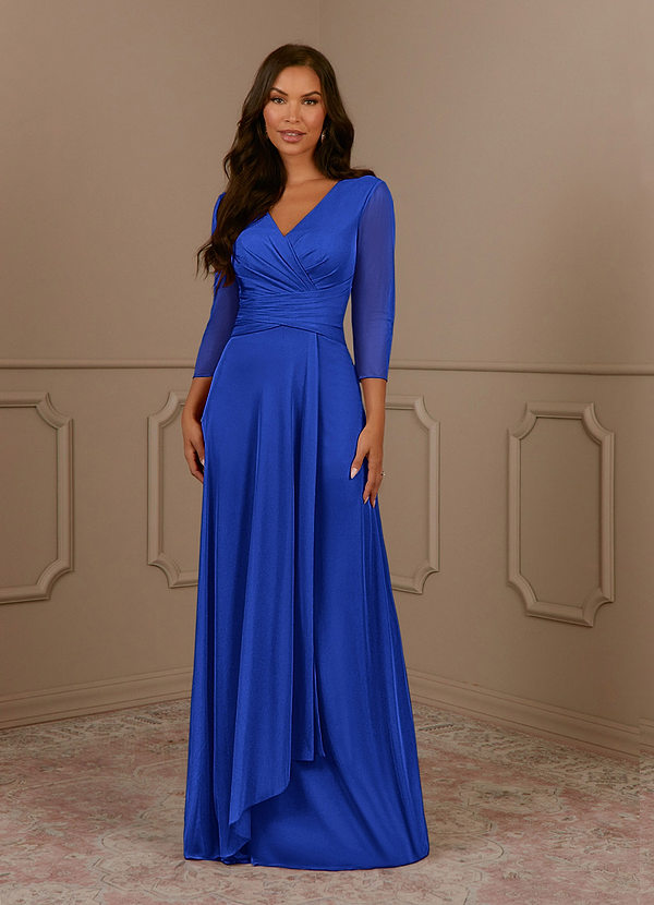 Azazie Annetta Mother of the Bride Dresses A-Line V-Neck Pleated Mesh Floor-Length Dress image1