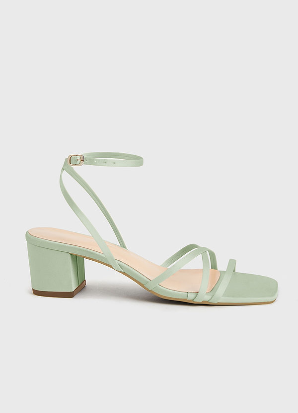 front Matching Color Matte Satin Cross Strips Block Heel Sandals