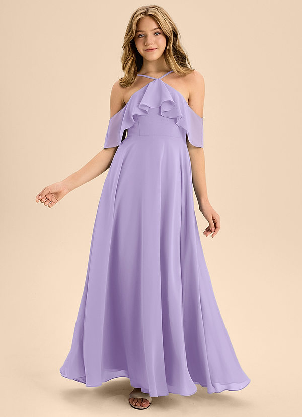 Azazie Tessabelle Junior Lilac A-Line Off the Shoulder Chiffon Dress image1