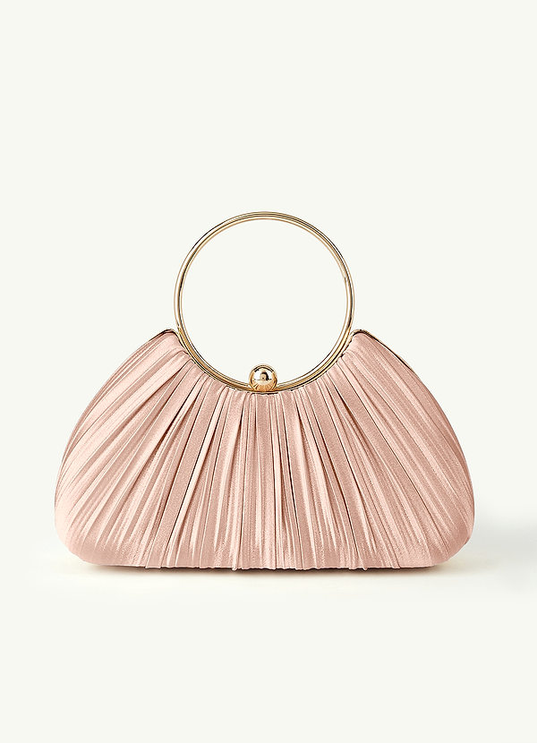 front Farblich passende Handtasche aus Metallic-Satin mit Plissee