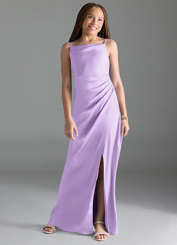Azazie Leonis Junior Lilac A-Line Pleated Stretch Satin Dress image1