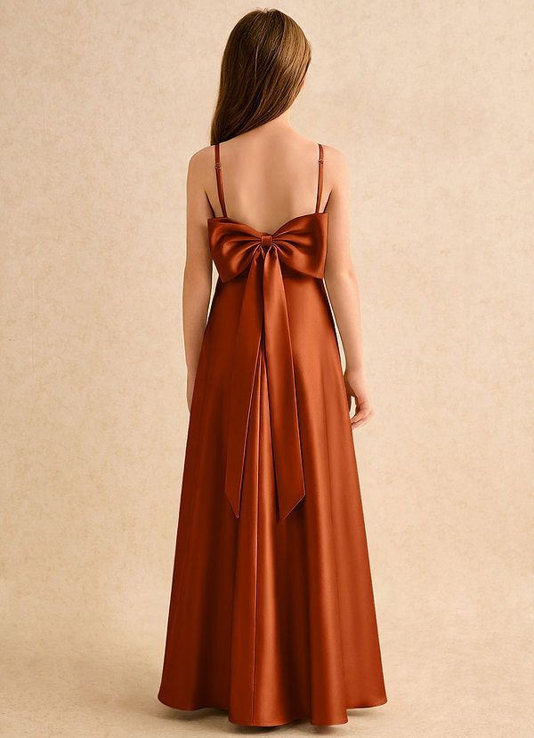 Azazie Joella Girls Formal Flower Girl Dresses Burnt Orange A-Line Pleated Stretch Satin Dress image1