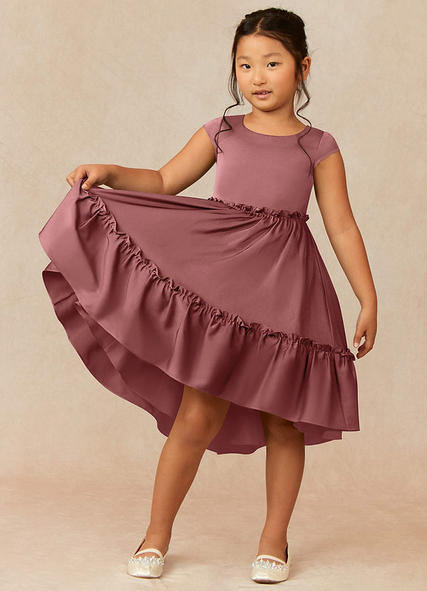 Azazie Lee Vestidos de Niña de Flores Vestido de Amatista de Satén Elástico de Corte En A con Lazo image1