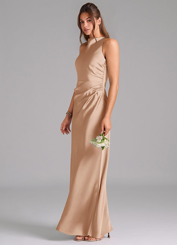 Azazie Evadne Vestidos Dama de Honor Vestido de Rosa Inglesa de Satén Elástico de Corte en A con Plisado image1