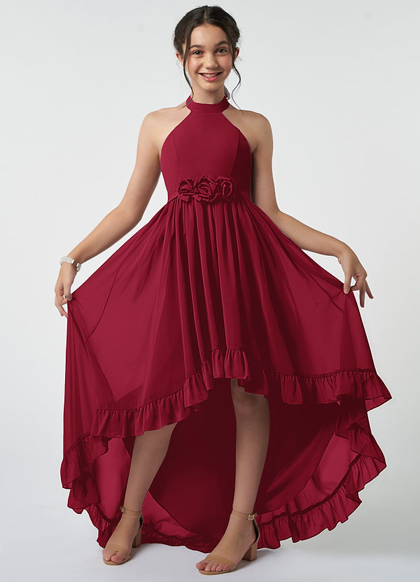 Azazie Hermione Junior Burgundy A-Line Chiffon Dress image1