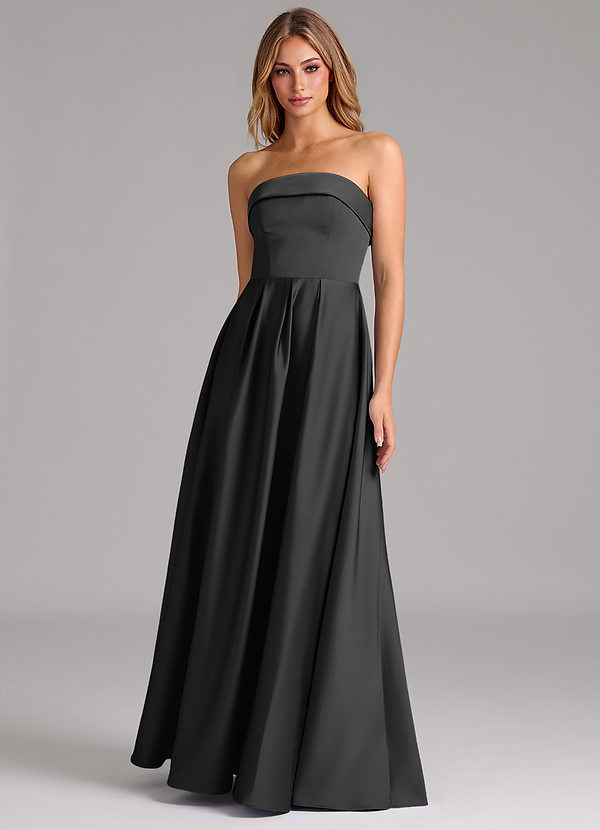 Azazie Lucienne Bridesmaid Dresses Black A-Line Strapless Stretch Satin Convertible Dress image1