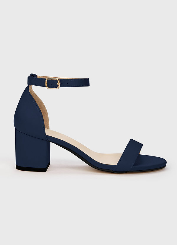 front Matching Color Matte Satin One Strap Buckle Block Heel Sandals