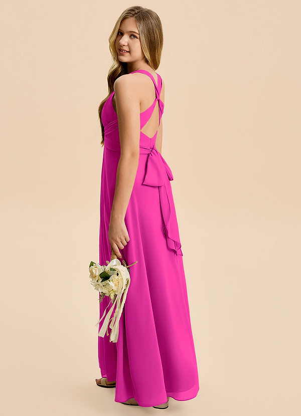 Azazie Kirsten Junior Fuchsia A-Line Pleated Chiffon Dress image1