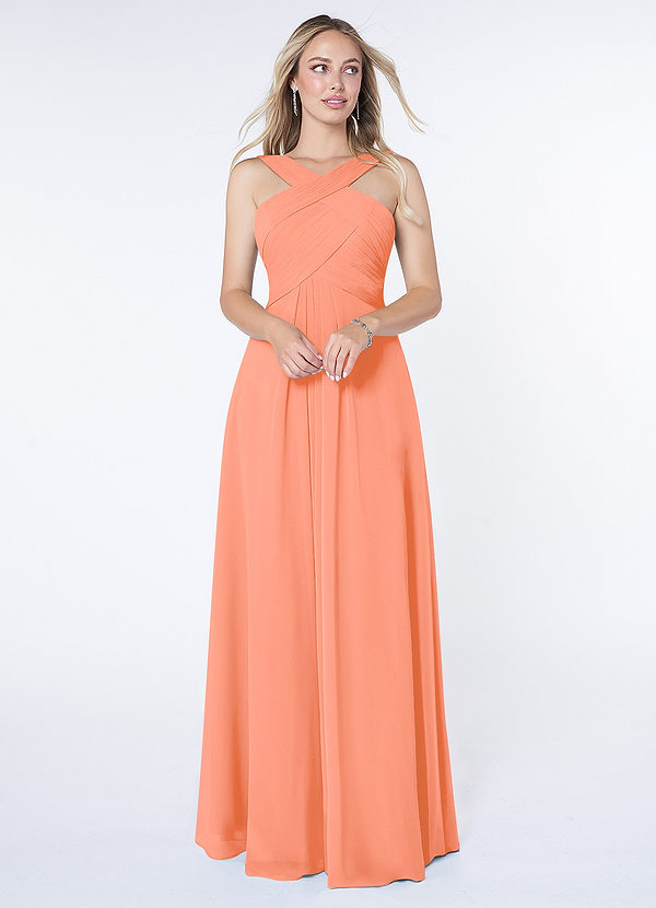 Azazie Kaleigh Bridesmaid Dresses Sunset A-Line Pleated Chiffon Dress image1