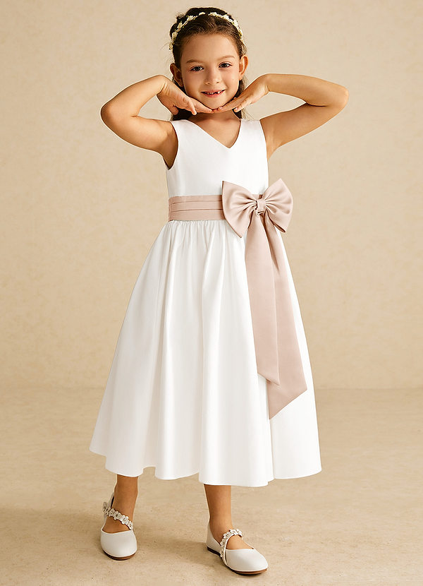 Azazie Darling Flower Girl Dresses Ivory English Rose A-Line Bow Cotton Dress image1