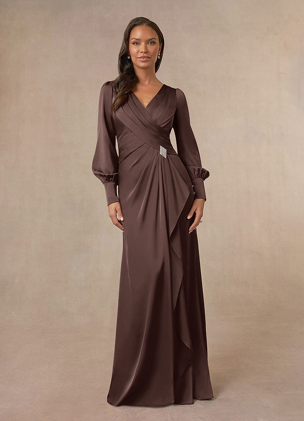 Azazie Petrina Mother of the Brides Dresses Ganache Mermaid Pleated Stretch Satin Dress image1