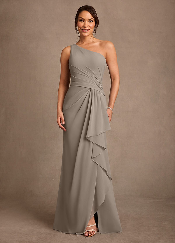 Azazie Floy 신부의 어머니 드레스 쉬스 한쪽 어깨 쉬폰 플로어 길이 드레스 image1