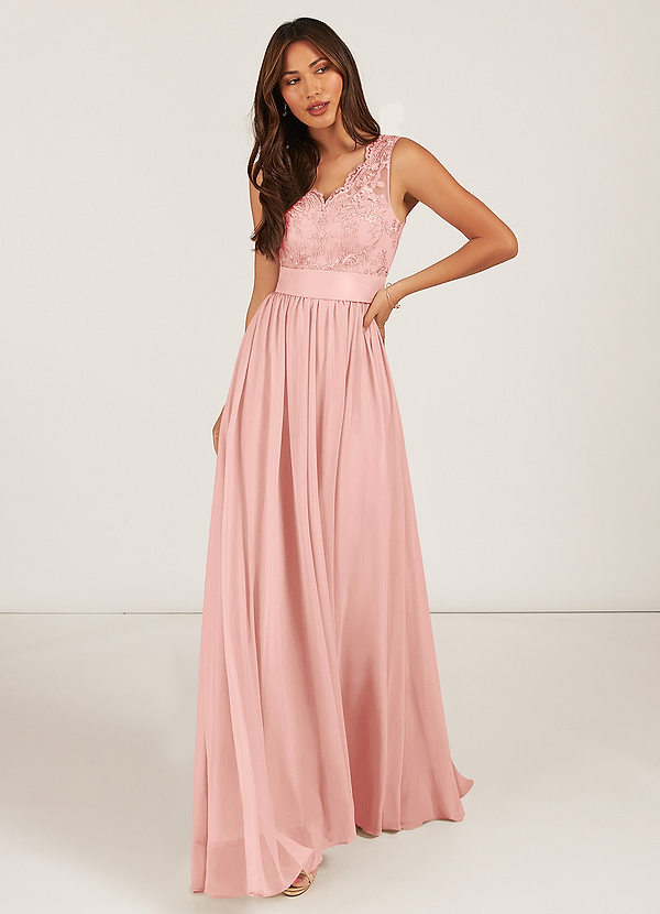 Azazie Gertrude Bruidsmeisjes Jurken Jurk van Chiffon met A-Lijn Kant Rozet image1