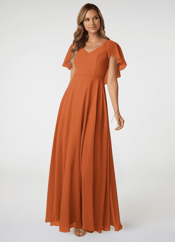 Azazie Jamie Bridesmaid Dresses Cinnamon A-Line Chiffon Dress image1