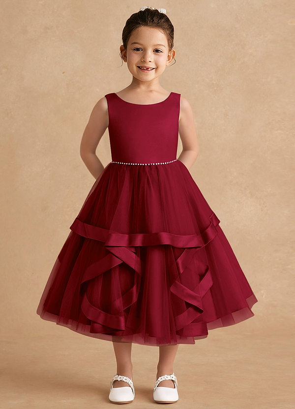 Azazie Posy Flower Girl Dresses Burgundy A-Line Beaded Tulle Dress image1