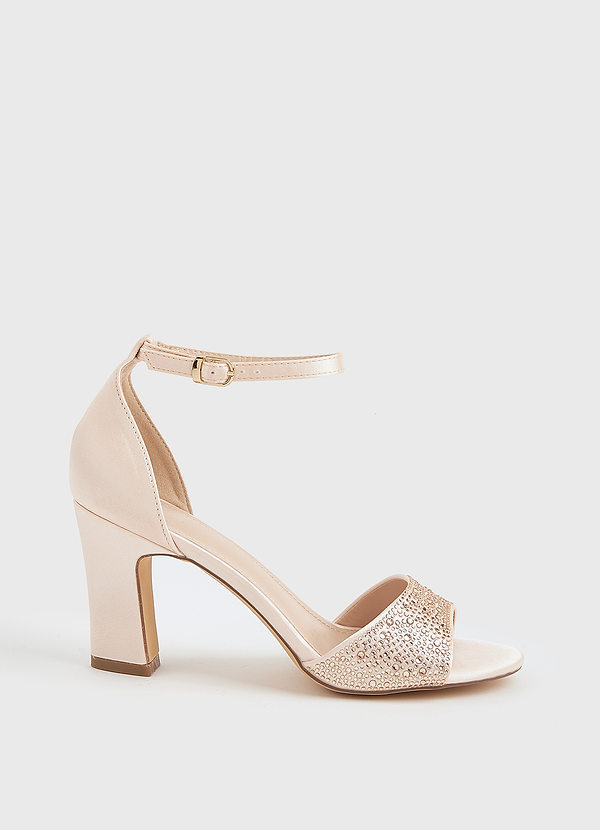 front Rhinestone Strap Block Heel Sandals