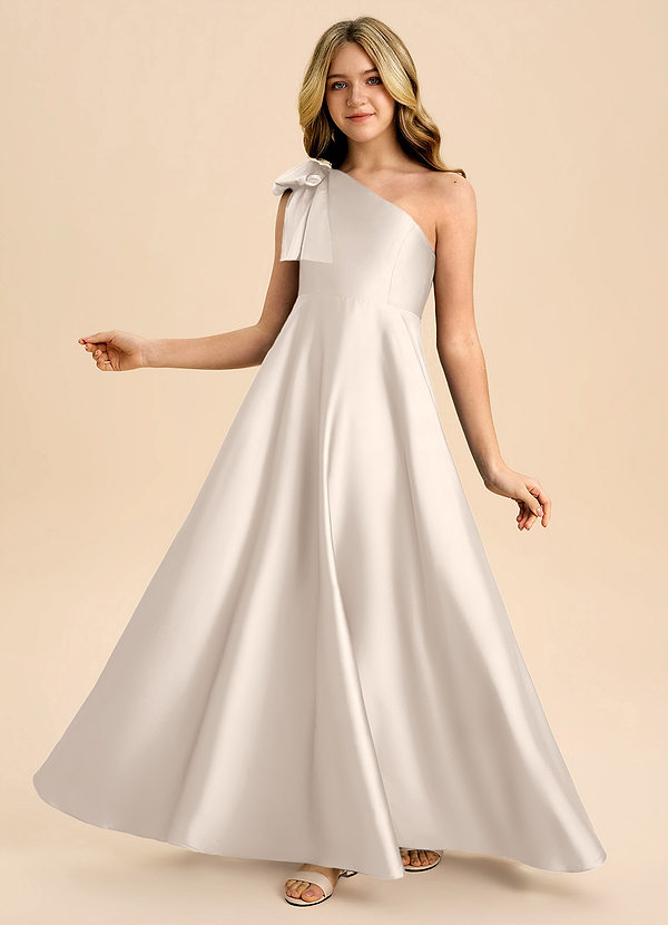 Penguin Junior White Alabaster A-Line Bow Stretch Satin Dress image1