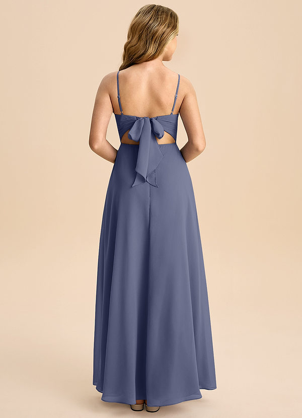 Azazie Shale Junior Robe Trapèze en Mousseline de soie Arc Bleu Orageux image1