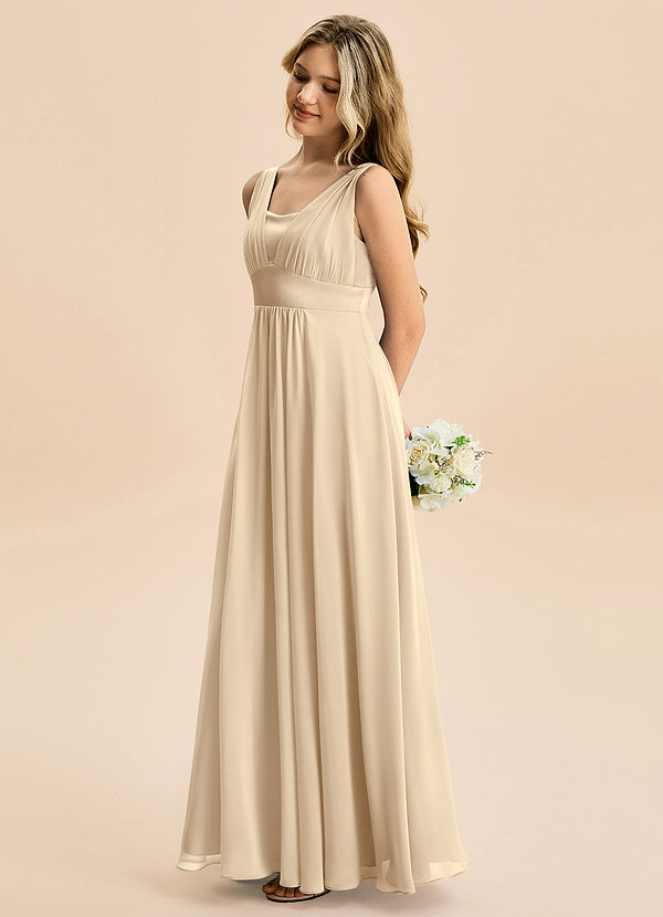 Azazie Odette Junior Vestido de Champán de Gasa de Corte en A con Escote de Corazón image1