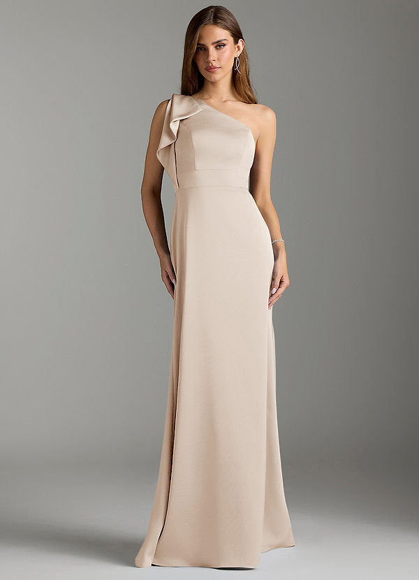 Azazie Rinna Bridesmaid Dresses White Alabaster Mermaid Ruched Stretch Satin Dress image1