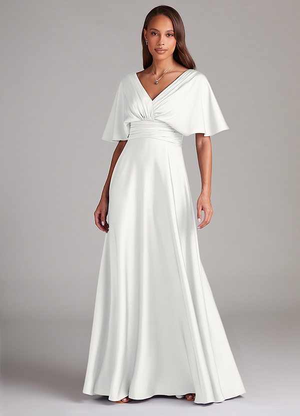Azazie Pamela Bridesmaid Dresses White A-Line Pleated Stretch Satin Dress image1