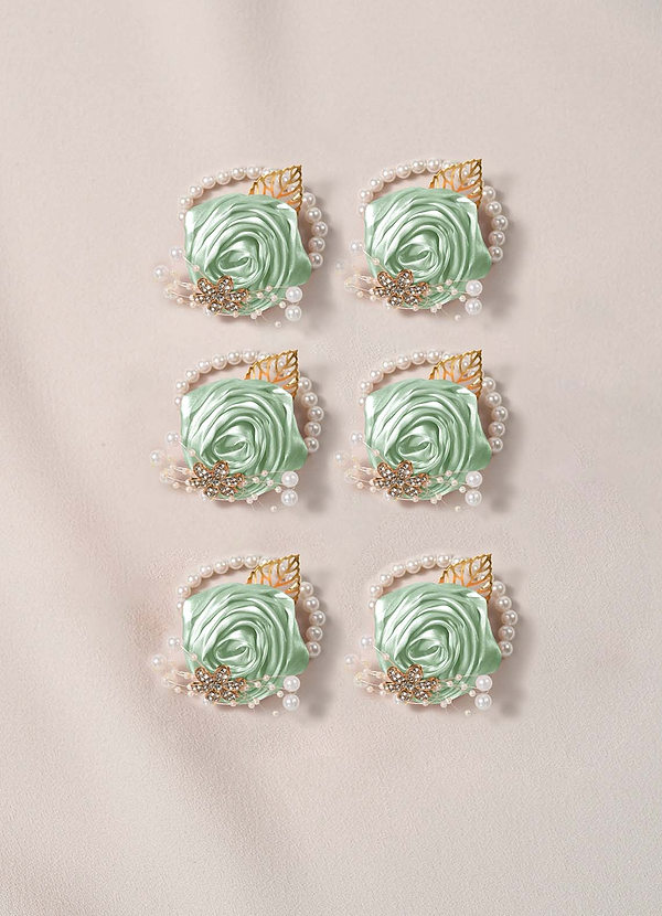front 6 pezzi di bouquet da polso per damigelle d'onore in colori coordinati con braccialetto di perle