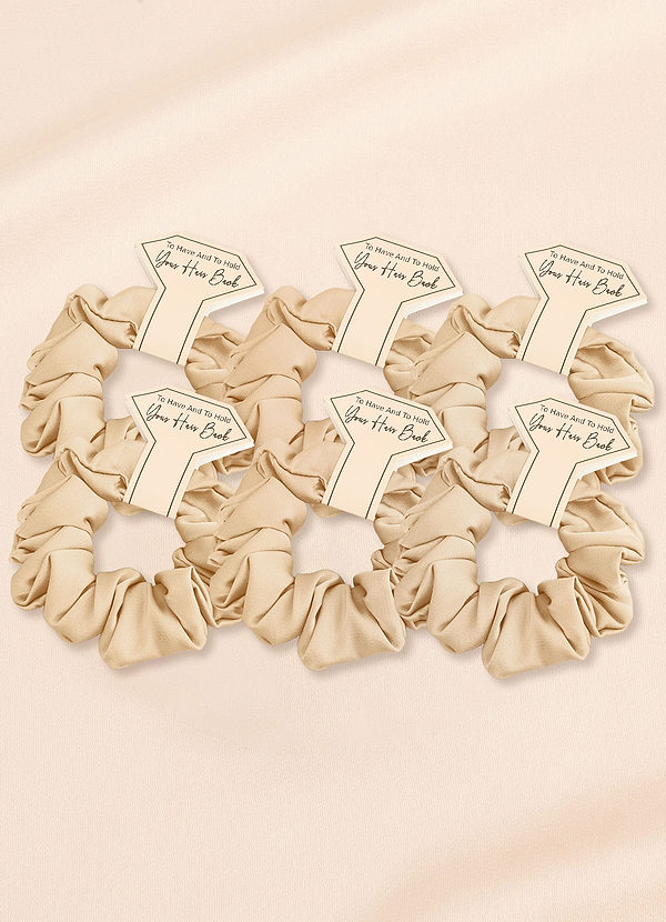 front Matching Color Six-Piece Bridesmaid Stretch Satin Regular Size Scrunchie Set