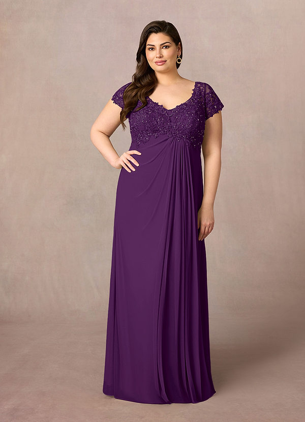 Azazie Macy Mother of the Brides Dresses Grape A-Line V-Neck Sequin Lace Lace Dress image1