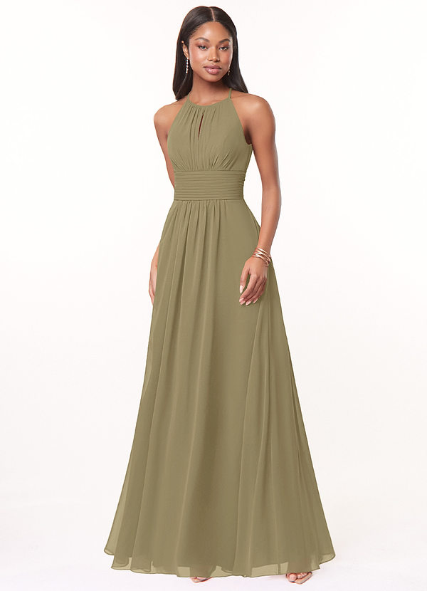 Azazie Bonnie Bridesmaid Dresses Moss Green A-Line Keyhole Ruched Chiffon Dress image1