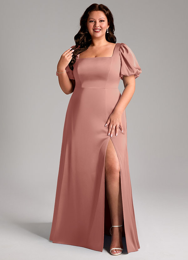 Azazie Fyona Bruidsmeisjes Jurken Jurk van Stretch Satijn met A-Lijn Geplooid Rozet image1