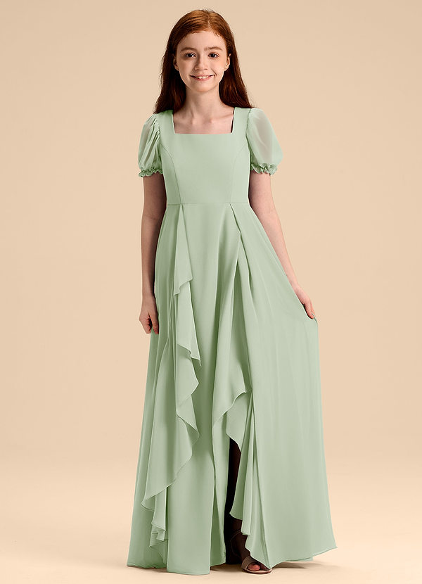 Azazie Priya Junior Abito A-Line in Chiffon Blusa Verde Salvia image1
