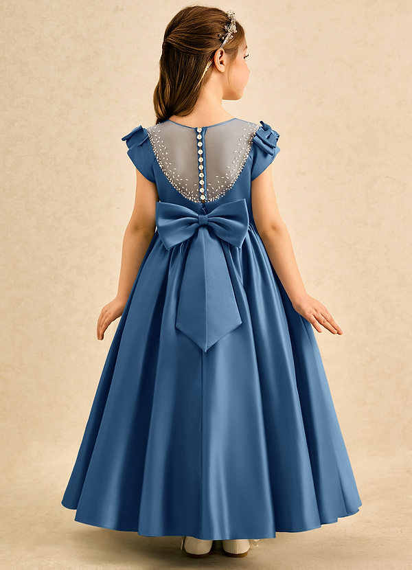Azazie Toffee Abiti da Damigella Bambina Abito Stile Principessa in Raso Opaco Fiocco Crepuscolo image1