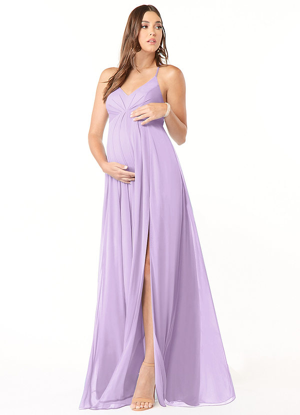 Azazie Annabelle Maternity Bridesmaid Dresses A-Line V-Neck Pleated Mesh Floor-Length Dress image1