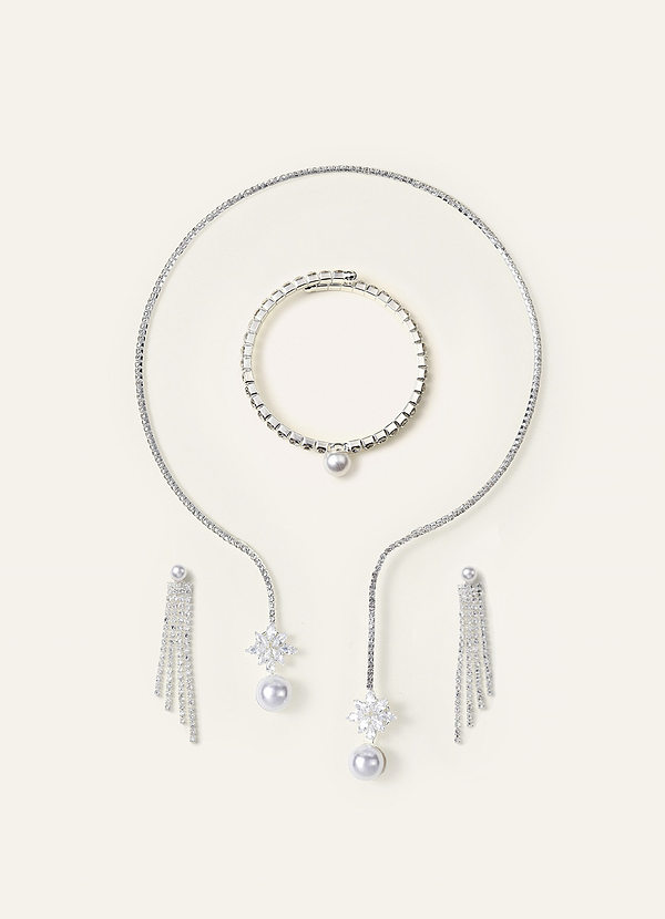 front Pearl Zirconia Flower Drop  Jewelry Set